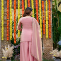 Stylish Pink Fendy Satin Beads Embroidery Work Palazzo Suit for Women