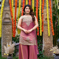 Premium Mauve Fendy Satin Beads Embroidery Work Palazzo Suit for Women