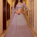 Luxury Pink Net Wedding Lehenga Choli with Embroidery Work for Women