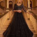 Stylish Black Net Wedding Lehenga Choli with Embroidery Work for Women