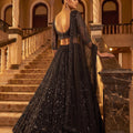 Stylish Black Net Wedding Lehenga Choli with Embroidery Work for Women