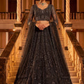 Stylish Black Net Wedding Lehenga Choli with Embroidery Work for Women