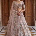 Elegant Dusty Pink Net Wedding Lehenga Choli with Embroidery Work for Women