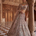 Elegant Dusty Pink Net Wedding Lehenga Choli with Embroidery Work for Women