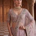 Elegant Dusty Pink Net Wedding Lehenga Choli with Embroidery Work for Women