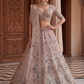 Elegant Dusty Pink Net Wedding Lehenga Choli with Embroidery Work for Women