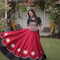 Stylish Black and Maroon Roman Silk Navratri Lehenga Choli with Kutchi Gamthi Embroidery Work