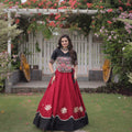 Stylish Black and Maroon Roman Silk Navratri Lehenga Choli with Kutchi Gamthi Embroidery Work