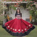Stylish Black and Maroon Roman Silk Navratri Lehenga Choli with Kutchi Gamthi Embroidery Work