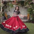 Stylish Black and Maroon Roman Silk Navratri Lehenga Choli with Kutchi Gamthi Embroidery Work