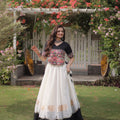 Elegant Black and White Roman Silk Navratri Lehenga Choli with Kutchi Gamthi Embroidery Work