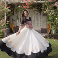 Elegant Black and White Roman Silk Navratri Lehenga Choli with Kutchi Gamthi Embroidery Work