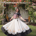 Elegant Black and White Roman Silk Navratri Lehenga Choli with Kutchi Gamthi Embroidery Work