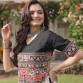 Elegant Black and White Roman Silk Navratri Lehenga Choli with Kutchi Gamthi Embroidery Work
