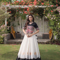 Elegant Black and White Roman Silk Navratri Lehenga Choli with Kutchi Gamthi Embroidery Work