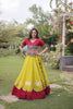Vibrant Mustard Yellow and Maroon Roman Silk Navratri Lehenga Choli with Kutchi Gamthi Embroidery Work