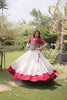 Graceful White and Maroon Roman Silk Navratri Lehenga Choli with Kutchi Gamthi Embroidery Work