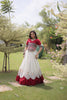 Graceful White and Maroon Roman Silk Navratri Lehenga Choli with Kutchi Gamthi Embroidery Work