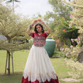 Graceful White and Maroon Roman Silk Navratri Lehenga Choli with Kutchi Gamthi Embroidery Work