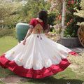 Graceful White and Maroon Roman Silk Navratri Lehenga Choli with Kutchi Gamthi Embroidery Work