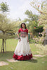 Graceful White and Maroon Roman Silk Navratri Lehenga Choli with Kutchi Gamthi Embroidery Work