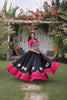 Stylish Black and Rani Pink Roman Silk Navratri Lehenga Choli with Kutchi Gamthi Embroidery Work