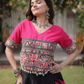 Stylish Black and Rani Pink Roman Silk Navratri Lehenga Choli with Kutchi Gamthi Embroidery Work