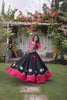 Stylish Black and Rani Pink Roman Silk Navratri Lehenga Choli with Kutchi Gamthi Embroidery Work