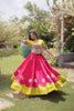 Stunning Rani Pink and Yellow Roman Silk Navratri Lehenga Choli with Kutchi Gamthi Embroidery Work