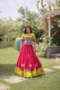 Stunning Rani Pink and Yellow Roman Silk Navratri Lehenga Choli with Kutchi Gamthi Embroidery Work
