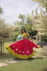 Stunning Rani Pink and Yellow Roman Silk Navratri Lehenga Choli with Kutchi Gamthi Embroidery Work