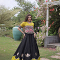 Traditional Black and Yellow Roman Silk Navratri Lehenga Choli with Kutchi Gamthi Embroidery Work