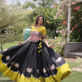 Traditional Black and Yellow Roman Silk Navratri Lehenga Choli with Kutchi Gamthi Embroidery Work