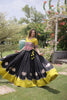 Traditional Black and Yellow Roman Silk Navratri Lehenga Choli with Kutchi Gamthi Embroidery Work
