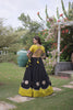 Traditional Black and Yellow Roman Silk Navratri Lehenga Choli with Kutchi Gamthi Embroidery Work