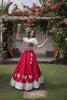 Awesome White and Rani Pink Roman Silk Navratri Lehenga Choli with Kutchi Gamthi Embroidery Work