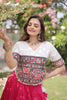 Awesome White and Rani Pink Roman Silk Navratri Lehenga Choli with Kutchi Gamthi Embroidery Work