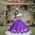 Beautiful White and Purple Roman Silk Navratri Lehenga Choli with Kutchi Gamthi Embroidery Work