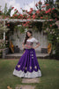 Beautiful White and Purple Roman Silk Navratri Lehenga Choli with Kutchi Gamthi Embroidery Work