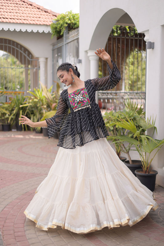 Elegant Black Cotton Navratri Lehenga Choli with Kutchi Gamthi Patch Work for Women