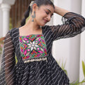 Elegant Black Cotton Navratri Lehenga Choli with Kutchi Gamthi Patch Work for Women