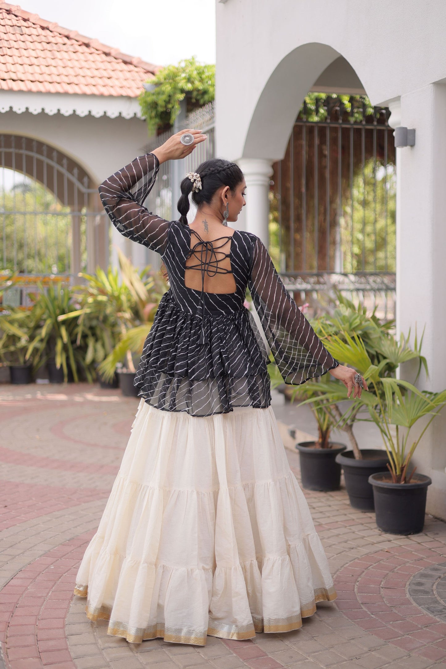Elegant Black Cotton Navratri Lehenga Choli with Kutchi Gamthi Patch Work for Women