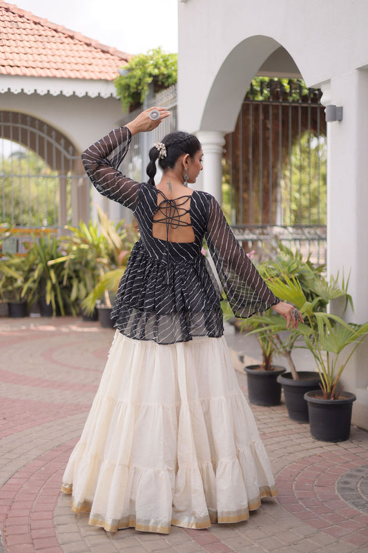 Elegant Black Cotton Navratri Lehenga Choli with Kutchi Gamthi Patch Work for Women