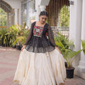 Elegant Black Cotton Navratri Lehenga Choli with Kutchi Gamthi Patch Work for Women