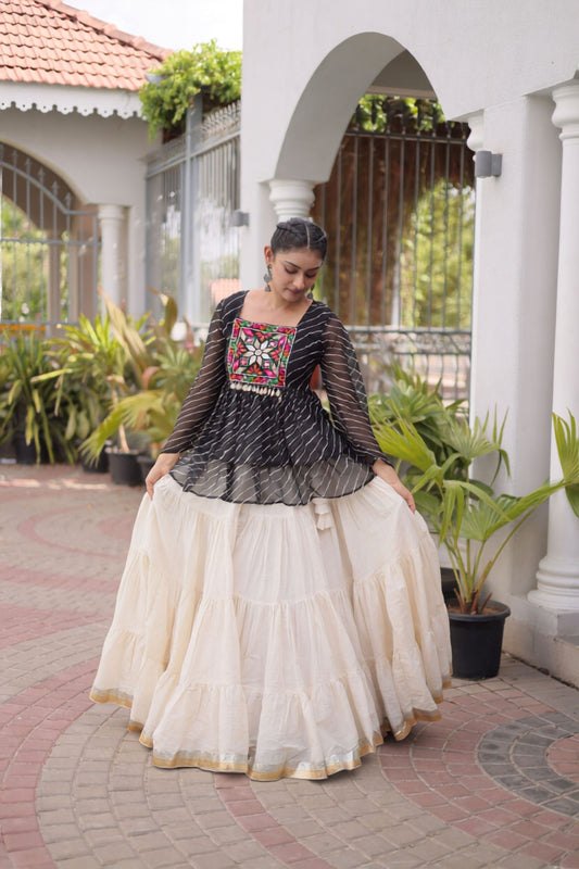 Elegant Black Cotton Navratri Lehenga Choli with Kutchi Gamthi Patch Work for Women