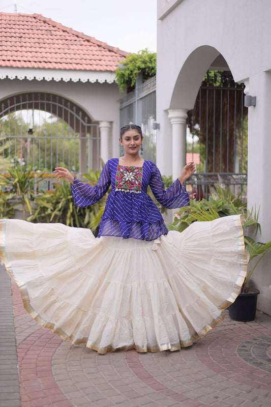 Charming Purple Cotton Navratri Lehenga Choli with Kutchi Gamthi Patch Work for Women