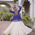 Charming Purple Cotton Navratri Lehenga Choli with Kutchi Gamthi Patch Work for Women
