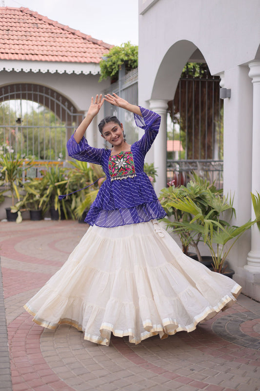 Charming Purple Cotton Navratri Lehenga Choli with Kutchi Gamthi Patch Work for Women