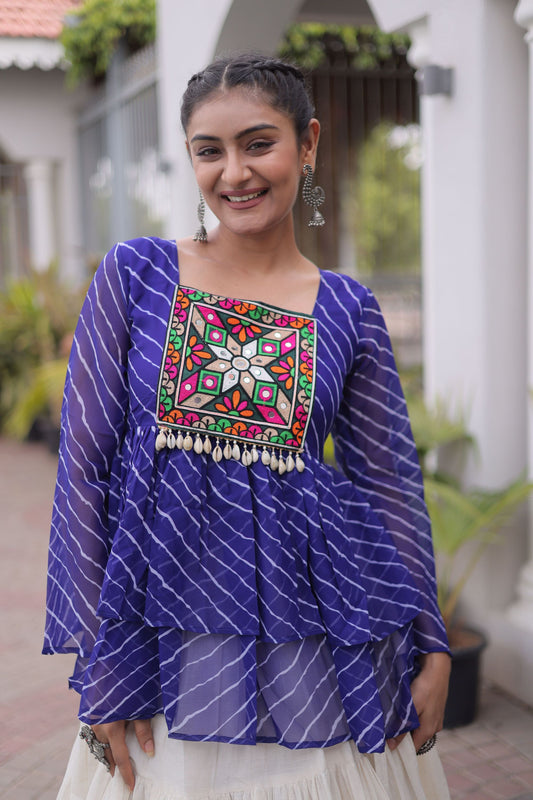 Charming Purple Cotton Navratri Lehenga Choli with Kutchi Gamthi Patch Work for Women
