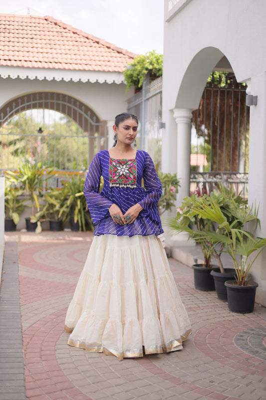 Charming Purple Cotton Navratri Lehenga Choli with Kutchi Gamthi Patch Work for Women